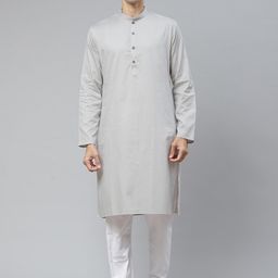 MANQ Men Grey Chikankari Kurta-image-60