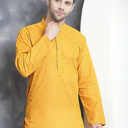 Anouk Mustard Yellow Geometric Embroidered Thread Work Cotton Straight Kurta-picture-10
