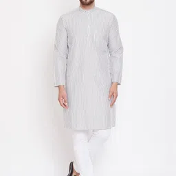 even Striped Band Collar Cotton Kurta-image-35
