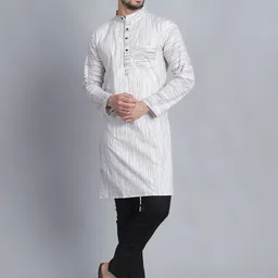 Enchanted Drapes Striped Band Collar Pure Cotton Straight Kurta-picture-19