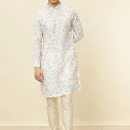 Manyavar Floral Printed Mandarin Collar Long Sleeves Chikankari Straight Kurta-image-51