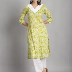 Frempy Floral Printed V-Neck Cotton Straight Kurta-image-29