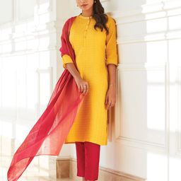 AURELIA Women Yellow Geometric Zari Kurta-image-50