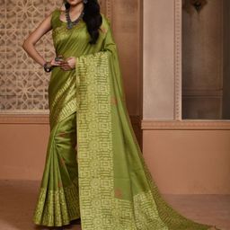 NK Textiles Olive Green & Red Warli Raw Silk Bhagalpuri Saree-image-7