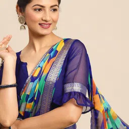 Satrani Multicolor Abstract Print Zari Woven Design Border Saree image 5
