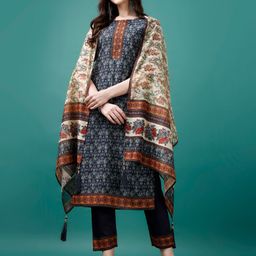 KALINI Round Neck Embroidered Chanderi Silk Kurta with Trousers & Dupatta-image-17