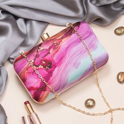 Sangria Printed Box Clutch With Shoulder Strap-16