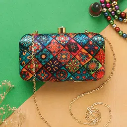 Sangria Red Printed Box Clutch-image-53