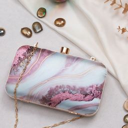 Sangria Pink Abstract Printed Box Clutch-21