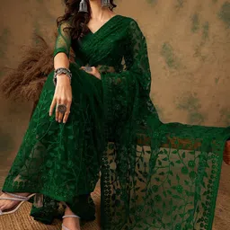 Sangria Floral Embroidered Net Sarees-37