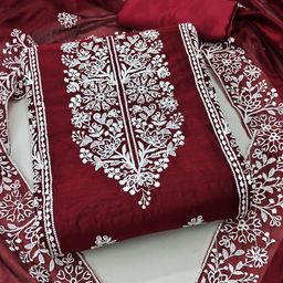 KALINI Embroidered Art Silk Unstitched Dress Material-55