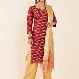 Soch Red & Gold Woven Design Zari Unstitched Dress Material-image-27