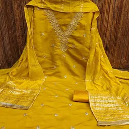 KALINI Ethnic Motifs Embroidered Sequinned Unstitched Dress Material-image-56