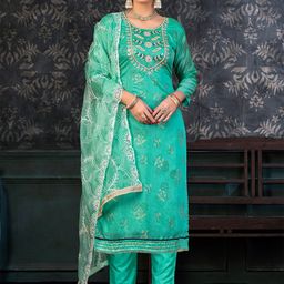 KALINI Sea Green & Sea Green Embroidered Unstitched Dress Material-image-110
