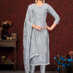 KALINI Ethnic Motifs Embroidered Sequined Unstitched Dress Material-picture-3