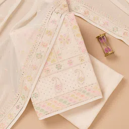 Koskii Floral Embroidered Mirror Work Unstitched Dress Material-image-5