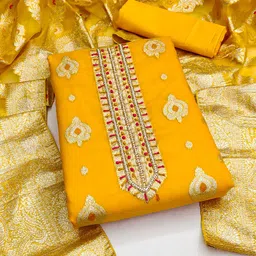 KALINI Ethnic Motifs Embroidered Beads & Stones Detailed Organza Unstitched Dress Material-image-30