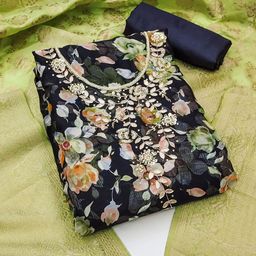 KALINI Floral Printed Beads and Stones Unstitched Dress Material-image-59