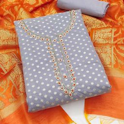 Peachmode Floral Woven Design Zari Unstitched Dress Material-picture-23