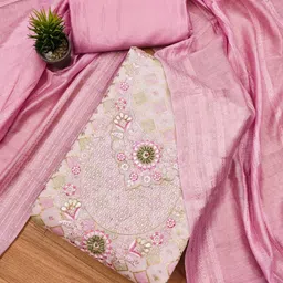 Panzora Floral Woven Design Chanderi Silk Unstitched Dress Material-image-50