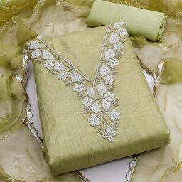MANVAA Floral Embellished Beads and Stones Unstitched Dress Material-image-29