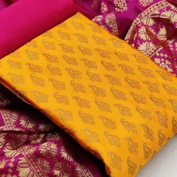 MORLY Yellow & Pink Dupion Silk Unstitched Dress Material-image-80