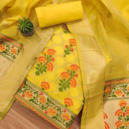 Panzora Floral Woven Design Cotton Silk Unstitched Dress Material-image-91