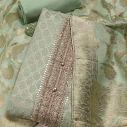 Meena Bazaar Ethnic Motifs Zari Sequinned Unstitched Dress Material-image-6