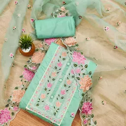 KALINI Ethnic Motifs Embroidered Organza Unstitched Dress Material-30