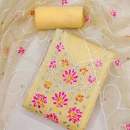 Panzora Embroidered Art Silk Unstitched Dress Material-image-81