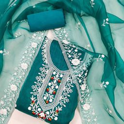 Panzora Embroidered Organza Unstitched Dress Material-image-59