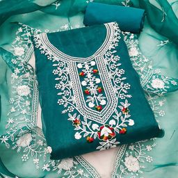 KALINI Ethnic Motifs Embroidered Organza Unstitched Dress Material-image-32