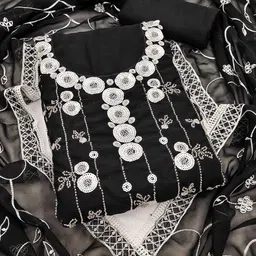 KALINI Geometric Embroidered Sequinned Georgette Unstitched Dress Material-image-13