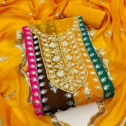 KALINI Ethnic Motifs Embroidered Sequinned Unstitched Dress Material-picture-4