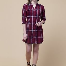 Hive91 Maroon & White Checked Shirt Dress-16