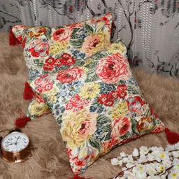 HOSTA HOMES Pink & Grey Set of 2 Floral Velvet Square Cushion Covers-26