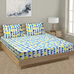 Good Homes by Home Candy White Geometric 144 TC 1 Double Bedsheet with 2 Pillow Covers-image-75