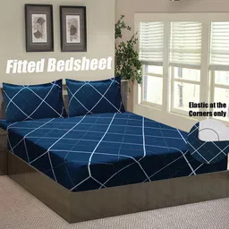 Good Homes by Home Candy Blue Geometric 144 TC Queen Bedsheet with 2 Pillow Covers-picture-29