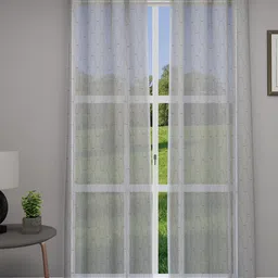 GM White & Brown Set of 2 Embroidered Sheer Door Curtains-39