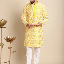 Anouk Floral Embroidered Silk Cotton Kurta With Churidar-picture-12
