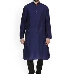 KISAH Men Navy Blue Solid Straight Kurta with Churidar-13