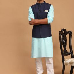 VASTRAMAY Men Kurta with Pyjamas & Nehru Jacket Set-picture-32