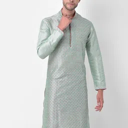 DEYANN Men Green Printed Regular Dupion Silk Kurta with Churidar-image-90