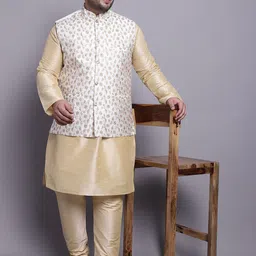 SOJANYA PLUS Mandarin Collar Kurta With Churidar & Nehru Jacket-12