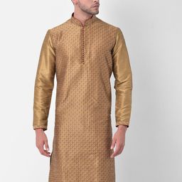 DEYANN Men Brown & Maroon Ethnic Motifs Screen Printed Dupion Silk Kurta with Churidar-picture-14