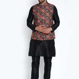 Benstoke Men Black Layered Dupion Silk Kurta with Churidar-picture-17