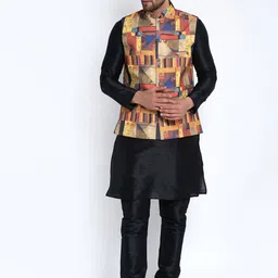 Benstoke Men Black Dupion Silk Kurta with Churidar-image-99