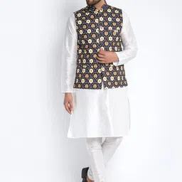 Benstoke Men White Dupion Silk Kurta with Churidar-image-83