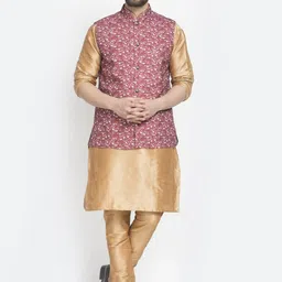 Benstoke Men Copper-Toned Layered Dupion Silk Kurta with Churidar-picture-35