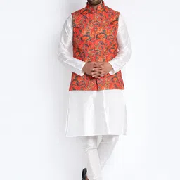 Benstoke Men White Dupion Silk Kurta with Pyjamas-image-17